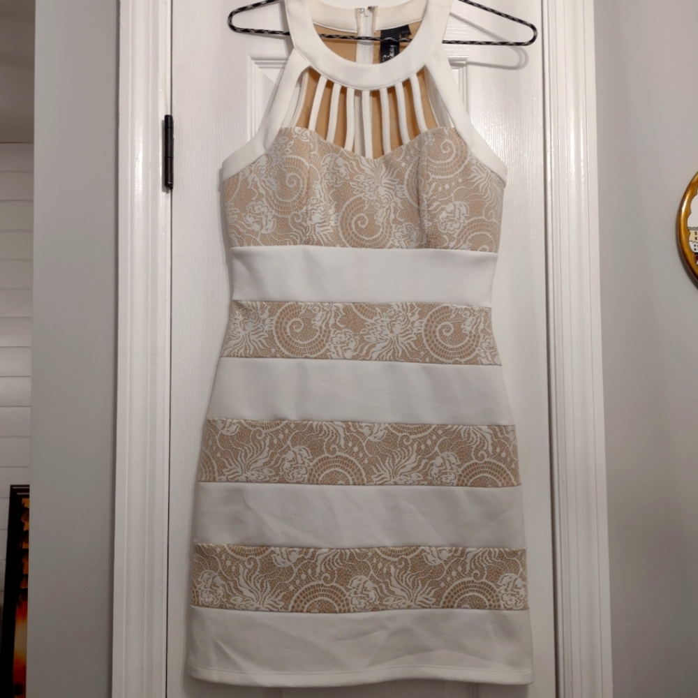 White and Tan Lacy Dress